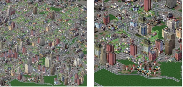 fig. 27  Viste della città realizzata con il motore grafico di Sim City 