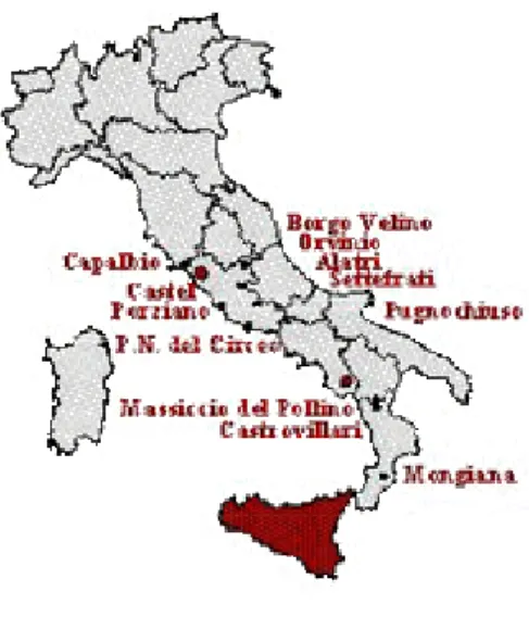 Figura 4. Distribuzione in Italia di Lepus corsicanus. 