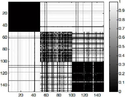 figura 17: Rappresentazione della matrice di dissimilarità  dell'insieme di dati Iris; i punti sono ordinati per cluster di  appartenenza