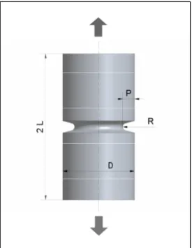 Fig. 4-1 Cilindro intagliato soggetto a trazione, con indicazione dei parametri geometrici principali