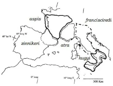 Fig. 02- Distribuzione geografica delle diverse sottospecie d