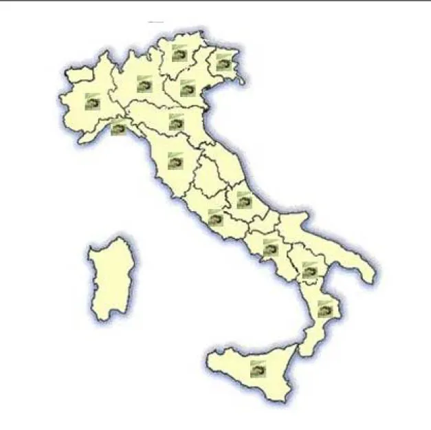 Fig. 4 – Regioni italiane nelle quali è avvenuto in tempi più o meno recenti, a  partire dal 1987, il rilascio di  N