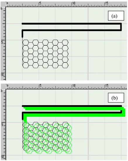 Figura 2-4. Grafica della geometria esagonale adoperata nella tecnica PAM: (a) scaffold 2D; (b) 