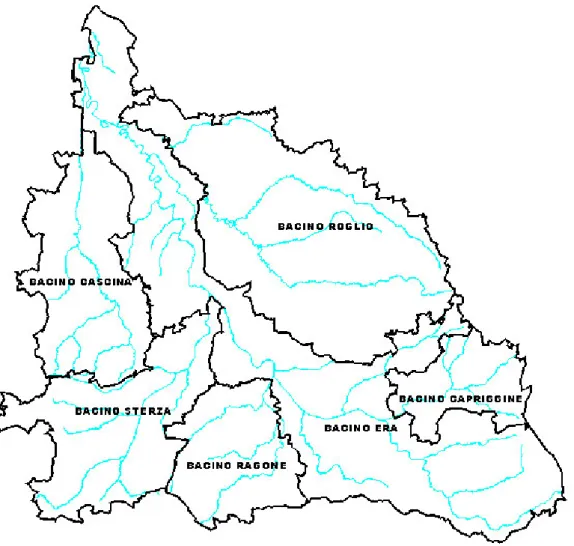 Figura 1-1: Bacino del Fiume Era con sottobacini. 