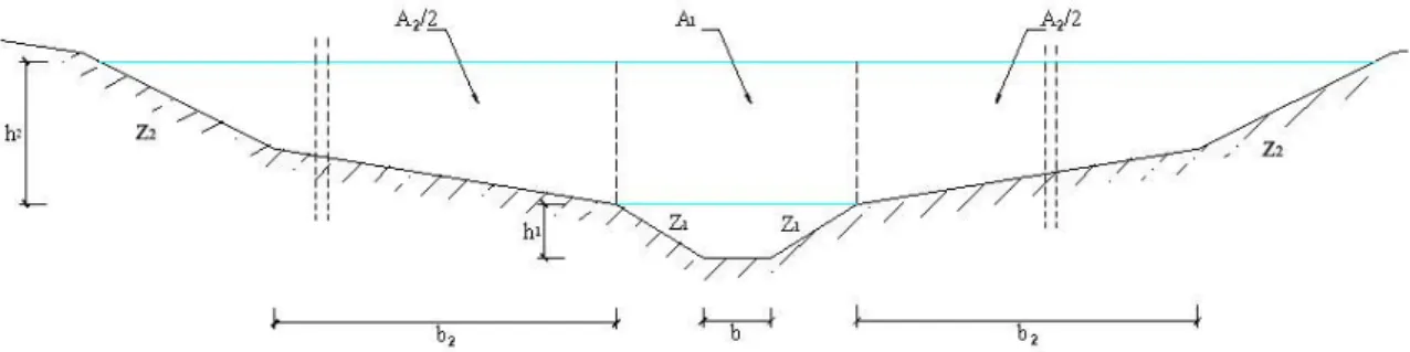 Fig. 4.4: Schema tipo di sezione trasversale adottato per il calcolo idraulico della cassa di 