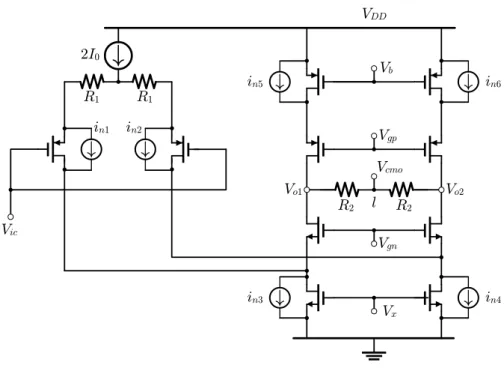 Figura 3.3: Schema circuitale per il calcolo del rumore riferito all’ingresso.