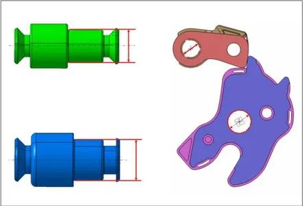 Fig. 5.4: Dimensioni modificabili nel modello ADAMS per simulare i giochi in senso radiale tra gli elementi pawl e ratchet e i relativi perni.