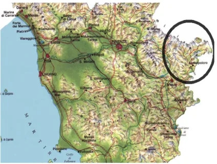 Figura 2: La localizzazione e il territorio della Valtiberina 