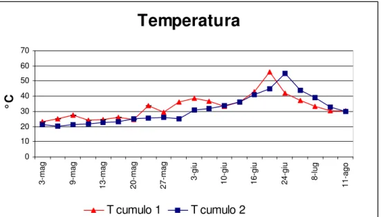 Figura 5.1: Andamento della temperatura durante la sperimentazione (media). 