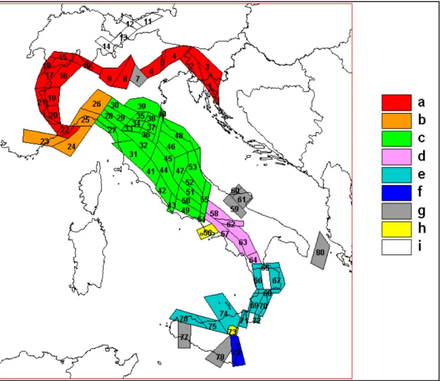 Figura 2.3. Mappa delle zone sismogenetiche in Italia. Fonte: INGV.