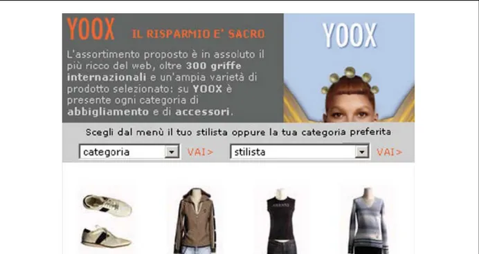 Figura 9. L’innovativo banner con motore di ricerca integrato utilizzato da Yoox. Fonte:  Tradedoubler