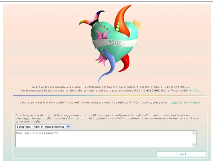 Figura 2. La pagina nella quale Yoox chiede al proprio cliente di esprimere un feedback sul  servizio e sull’azienda
