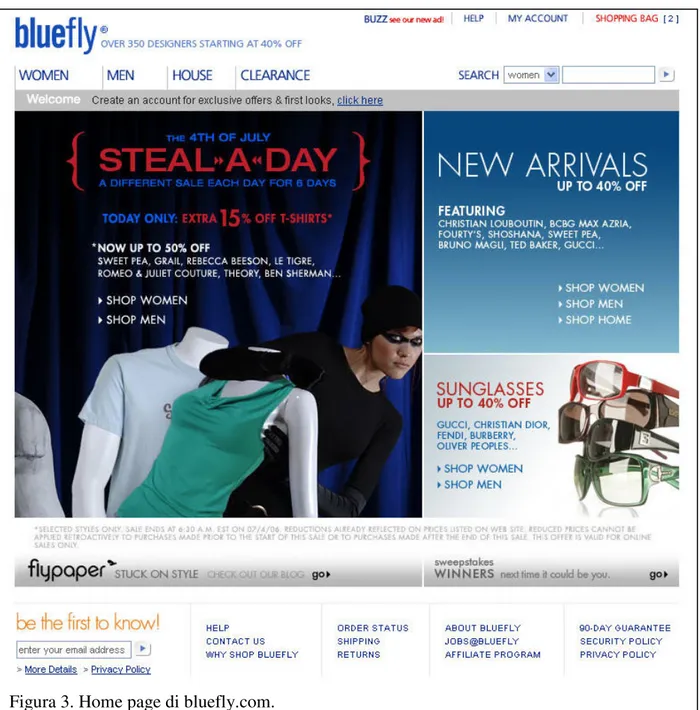 Figura 3. Home page di bluefly.com.  