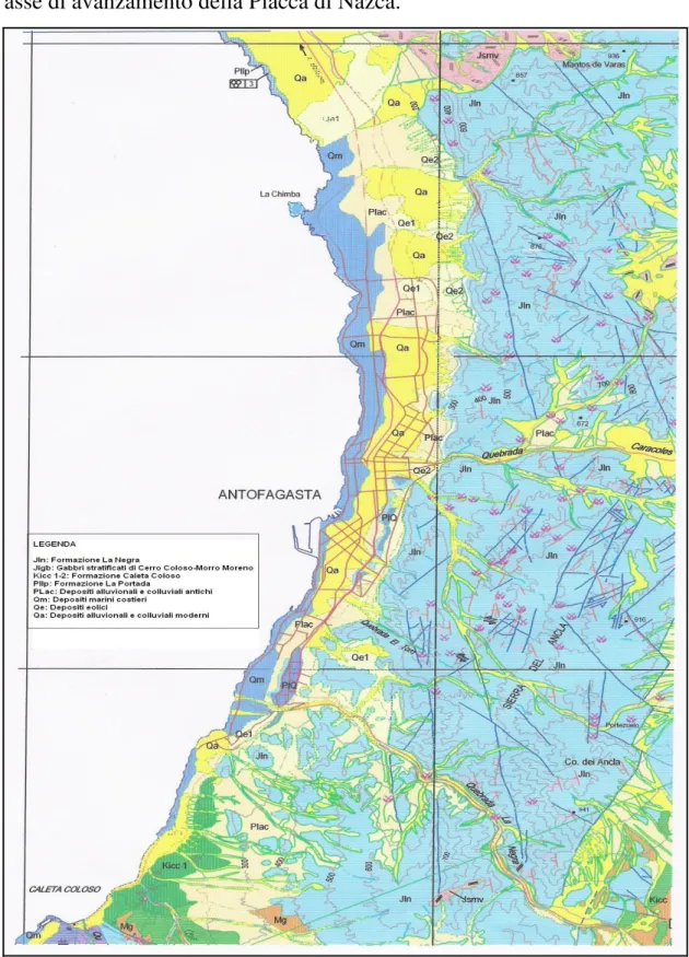 Figura 9 : Carta geologica di Antofagasta, riduzione dalla scala1:100.000. 