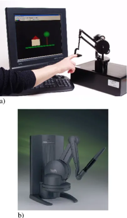 Figura 1.2: Due configurazioni del Phantom: nella configurazione a) si interagisce mediante un ditale, e nella b) l’organo terminale è una penna.