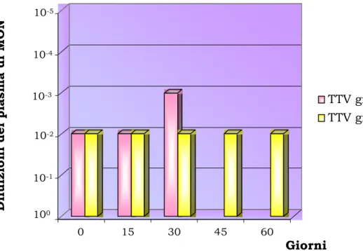 Figura III.5: Risultato delle analisi semiquantitative per i  gruppi 1 e 4 di TTV effettuate sui campioni di plasma a  diverse date