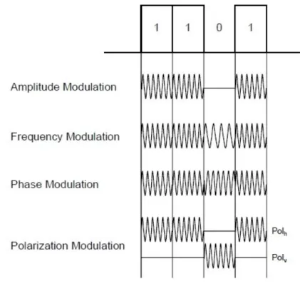 Figure 1.5: Schematic representation of common modulation formats for the NRZ case.