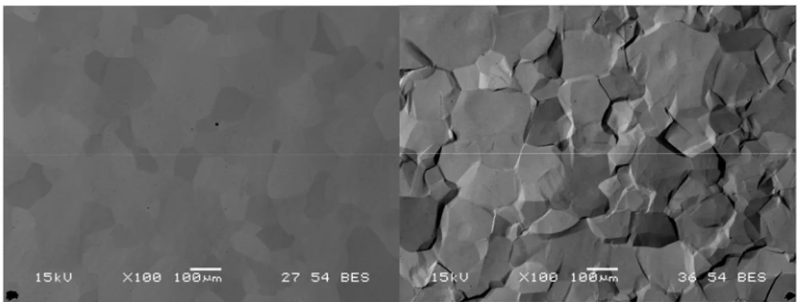 Fig. 17 Niobium surfaces after BCP etching (left) and EP etching (right) 