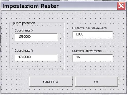 Figura 37 – Form per la selezione dei parametri per il raster 