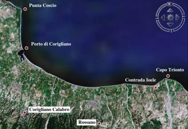 Fig. 1.5 Vista  satellitare del Golfo di Corigliano, tra Punta Coscio e Capo Trionto. 