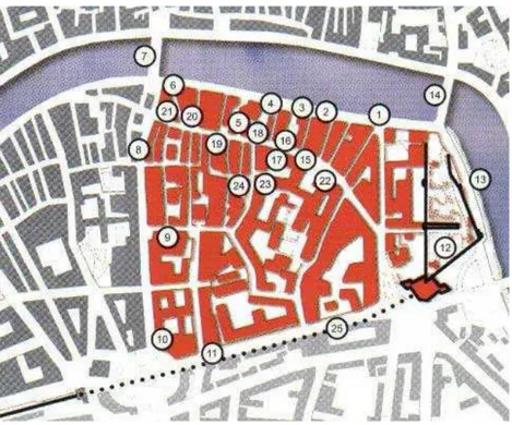 Figura 2.2 Planimetria di quartiere e degli edifici di rilievo