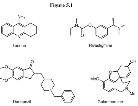 Figure 5.1  N NH 2 O NNO O NOO O NMeO Me OHTacrineRivastigmine Donepezil Galanthamine