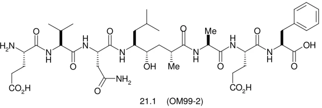Figure 19.1:  Peptidic hydroxyethylene BACE inhibitor OM 99-2 and its binding mode 