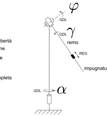 Figura 3.7: Schema cinematico del remo con impugnatura