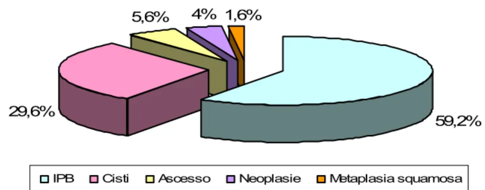 Figura 5.3. Distribuzione in percentuale delle patologie prostatiche sul totale della popolazione 