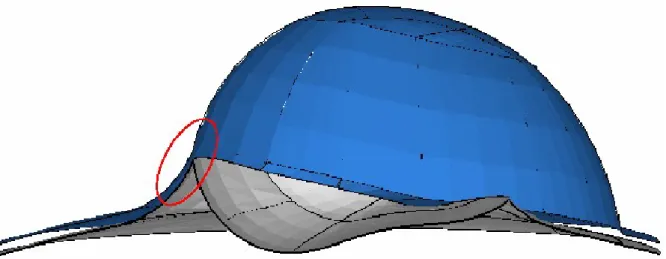 Figura 6.1 – Geometria della testa e del pistone. Il cerchio rosso evidenzia sia il raccordo tra testa e corona di  squish che il deflettore sul pistone 