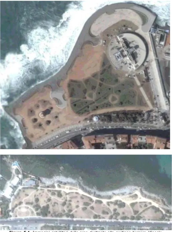 Figura 5.1. Immagini satellitari delle aree destinate alla gestione termica (Google  Earth, 2007); Terrazza Mascagni  (sopra) e del Parco di Viale d’Antignano (sotto)