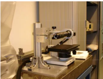 Fig. 5.13- Experimental set-up: tool clamping system and microscope lens 