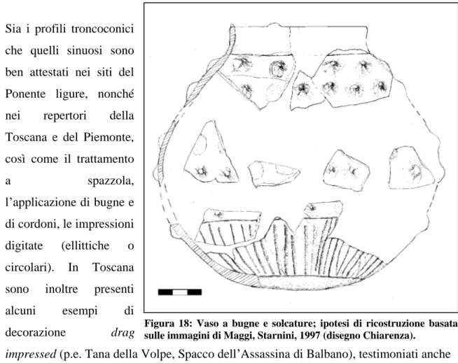 Figura  18:  Vaso  a  bugne  e  solcature;  ipotesi  di  ricostruzione  basata  sulle immagini di Maggi, Starnini, 1997 (disegno Chiarenza)