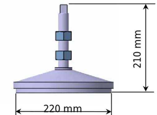 Fig. 4.15 : Rappresentazione CAD dell’appoggio con dimensioni di ingombro 