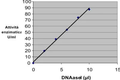 Figura 18 Grafico ottenuto misurando la velocit€ di reazione in funzione di quantit€ varabili di  Deoxyribonucleasi I.