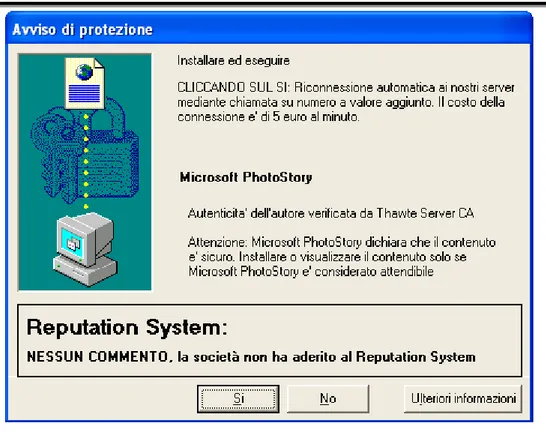 Figura 3.4: Finestra di “Avviso di protezione” con “Reputation System” senza dati del produttore.