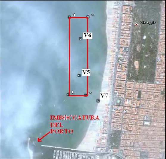 Fig. 2.7 Schema delle stazioni di campionamento posizionate nell’area marina sottoposta  ad intervento di ripascimento