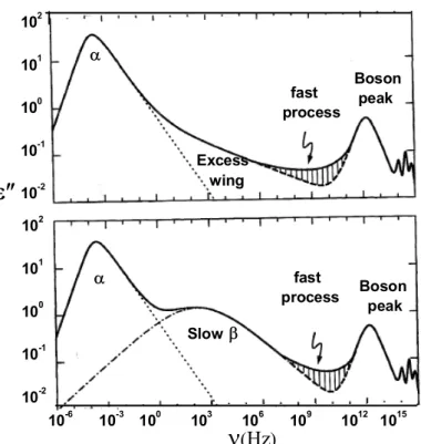Figure 1.2: Schematic view of the different relaxation loss spectra in glass-forming system