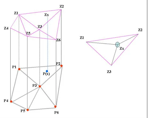 Figura 5.16  Rappresentazione di una superficie interpolante TIN  b.  METODI DI MEDIA PESATA SULL’INVERSO DELLA DISTANZA (IDW) 