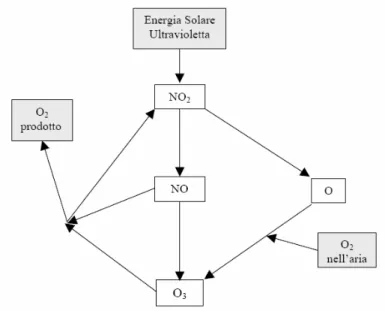 Figura 1.1- Ciclo fotolitico degli ossidi di azoto [APAT, 2003]