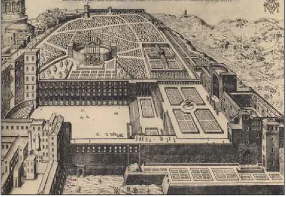 Fig. 1 – Rappresentazione storica del cortile Belvedere a Roma