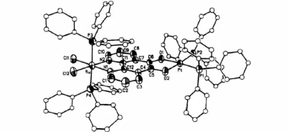 Figura 1.13: Struttura molecolare del complesso (PPh 3 ) 2 Pt(O,O•-C 12 H 6 N 2 O 2 -N,N•)Ru(PPh 3 ) 2 Cl 