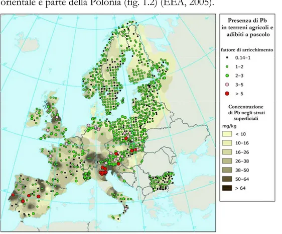 Figura 1.2   Distribuzione in Europa dei principali siti contaminati dalla presenza di Pb