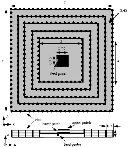 Fig 3.9  Superficie corrugata e struttura multistrato dell’antenna 