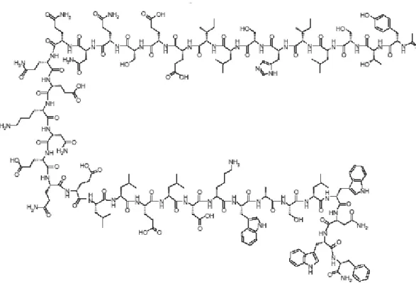 Fig. 6  Struttura dell‟ enfuvirtide (CH3CO-Tyr-Thr-Ser-Leu-Ile-His-Ser-Leu-
