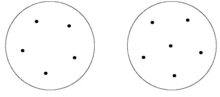 Figura 3.1: Disposizione ottima di 5 e 6 punti nel cerchio