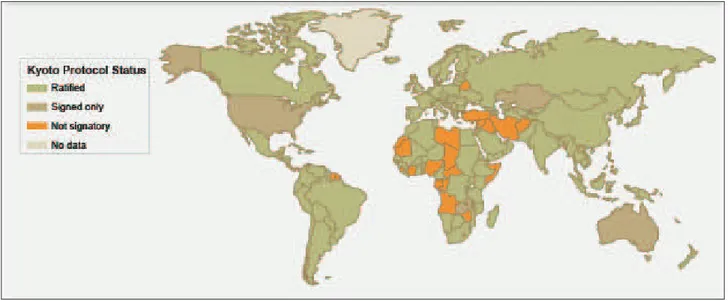 Figura  8.  La  cartina  classifica  i  Paesi  in  base  al  loro  livello  di  partecipazione  al  Protocollo  di  Kyoto