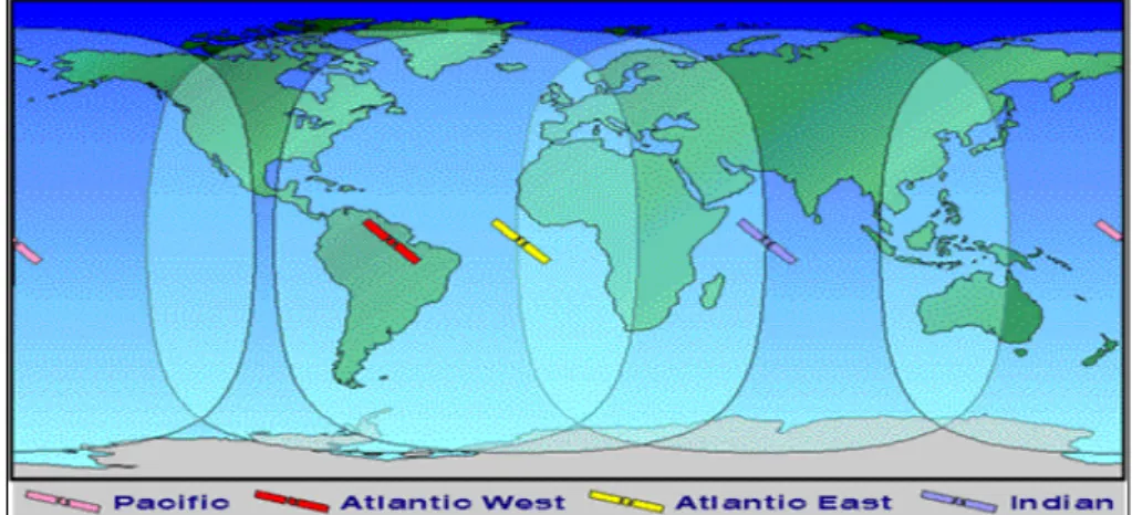 Figura 2.1.3 Copertura dei satelliti nel sistema INMARSAT 