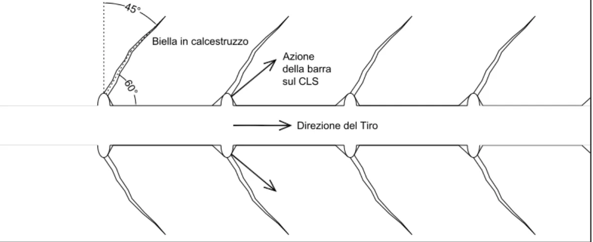 fig. 1- 23: Disposizione delle bielle in calcestruzzo 