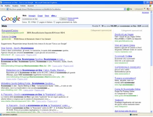 Figura 8.3 scommesse online nel motore di ricerca di google. 